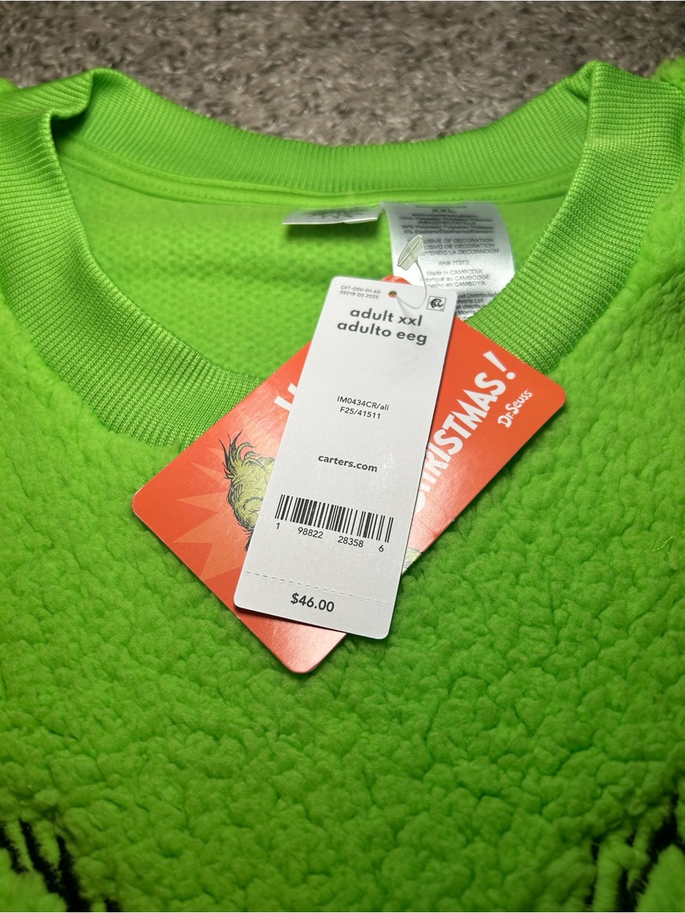 Adult Green Grinch Fleece Pullover Sweatshirt - Picture 3 of 5
